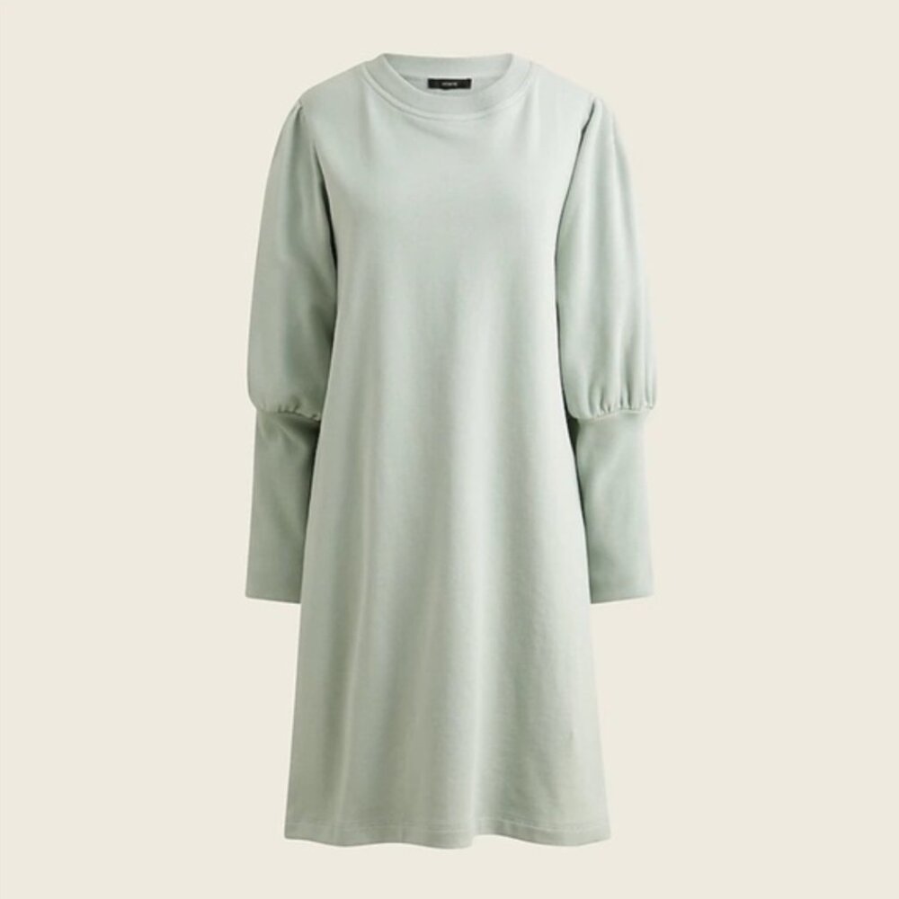 J Crew Mint Original Cotton Terry Puff-sleeve Sweatshirt Dress